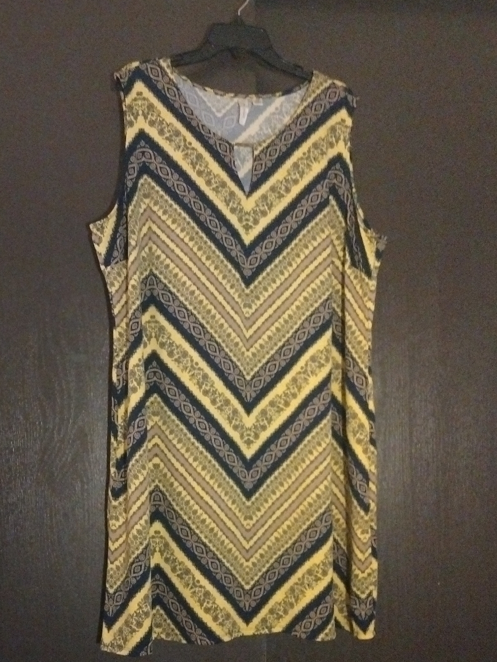 Tacera Yellow and Navy Printed Sleeveless Dress